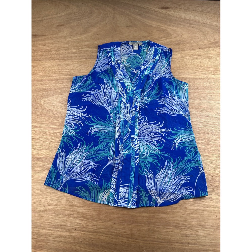 Banana Republic Factory Blue Floral Sheer‎ Sleeveless Blouse Top XS
